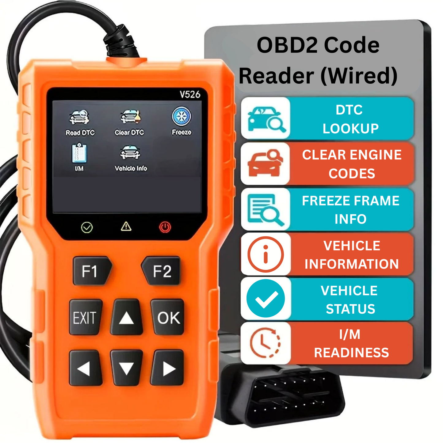 OBD2 Code Reader (Wired) – 2.8" Color Screen for OBDII Vehicles (1996+)